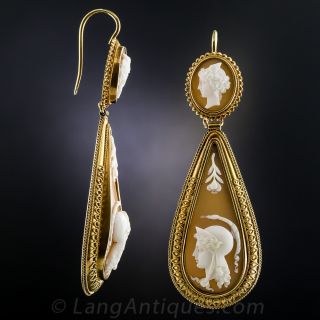 Long Victorian Cameo Drop Earrings