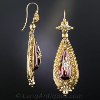 Long Victorian Garnet and Diamond Drop Earrings