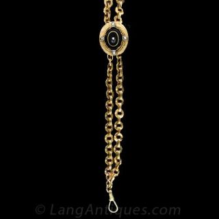 Long Victorian Slide Chain with Black Onyx and Seed Pearls
