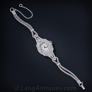 Longines Antique Diamond Ladies Watch w/ Platinum Mesh Bracelet
