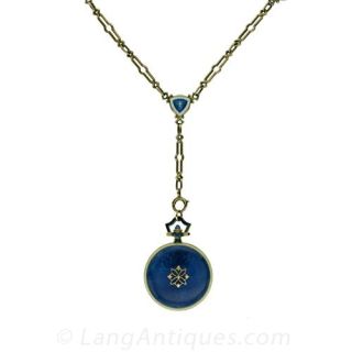 Longines Guilloche Enamel Pendant Watch and Chain Main View