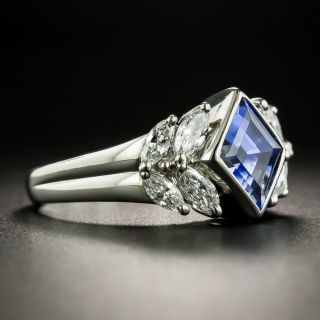 Lozenge Shape 2.53 Carat Ceylon Sapphire Platinum Diamond Ring