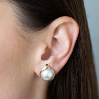 Mabe Pearl and Diamond Earrings