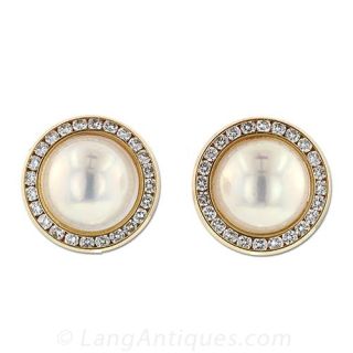 Mabe Pearl and Diamond Earrings - 1