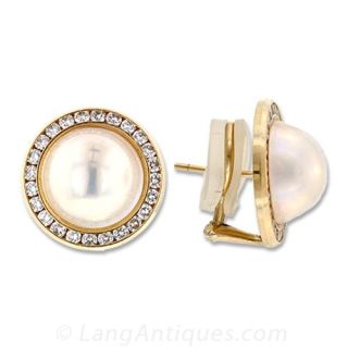 Mabe Pearl and Diamond Earrings