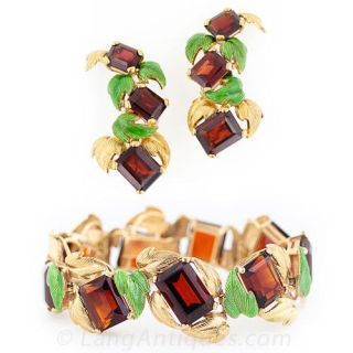 Madeira Citrine Enamel Bracelet and Earrings