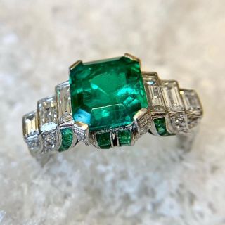 Magnificent Art Deco 4.43 Carat Emerald and Diamond Ring - GIA Minor Enhancement