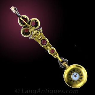 Magnificent French Garnet & Diamond Pendant Watch