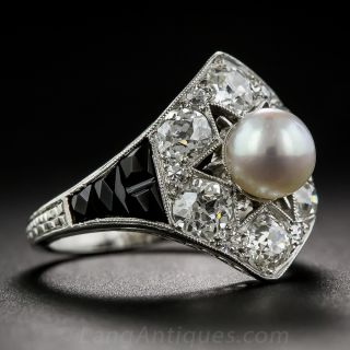 Marcus & Co. Natural Pearl, Black Onyx & Diamond Art Deco Ring