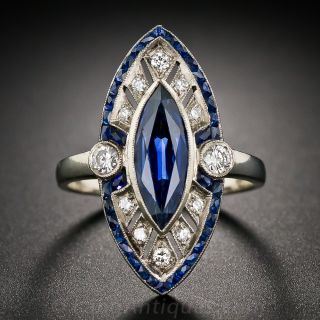 Marquise Sapphire and Diamond Art Deco Style Ring