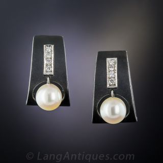 Marsh & Co. Black Steel, Pearl and Diamond Earclips