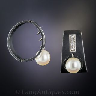Marsh & Co. Black Steel, Pearl and Diamond Earclips