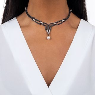 Marsh & Co. Black Steel, Diamond and Pearl Choker