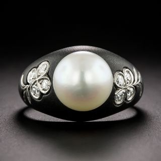 Marsh & Co. Pearl with Diamond Flowers Ring - Size 4 1/2 - 2