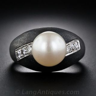 Marsh & Company Black Iron, Diamond, and Pearl Ring