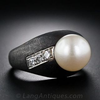 Marsh & Company Black Iron, Diamond, and Pearl Ring