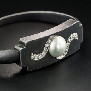 Marsh & Company Blackened Steel Pearl and Diamond Bangle Bracelet - 2