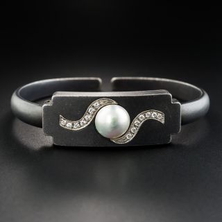 Marsh & Company Blackened Steel Pearl and Diamond Bangle Bracelet