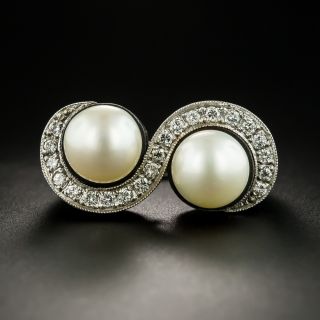 Marsh & Company Blackened Steel Pearl and Diamond Ring