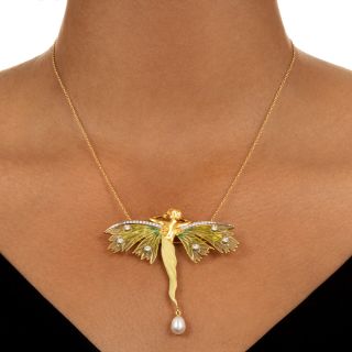 Masriera Plique-à-Jour Fairy Pendant Necklace/Brooch 