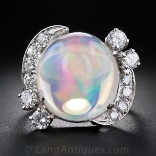 Mexican Jelly Opal and Diamond Ring