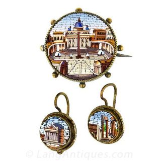 Micro-Mosaic Brooch and Earrings 