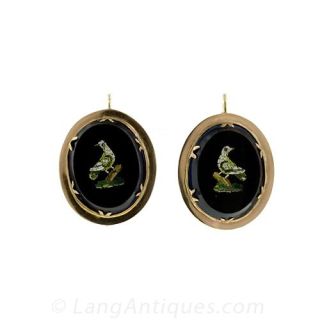 Victorian Micro Mosaic Bird Earrings
