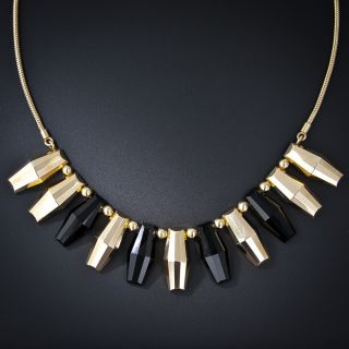 Mid-20th Century Gold and Onyx Geometric Necklace by Mossalone  - 4