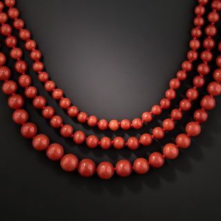 Mid-20th Century Triple-Strand Red Coral Necklace 