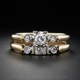 Mid-Century 0.15 Carat Two-Tone Wedding Set