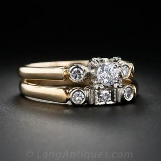Mid-Century 0.15 Carat Two-Tone Wedding Set