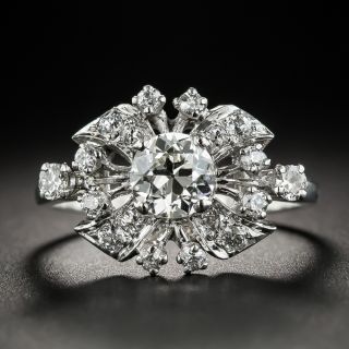 Mid Century 1.00 Carat Diamond Ribbon Ring GIA  J - SI 1 - 2