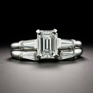 Mid-Century 1.14 Carat Emerald-Cut Diamond Wedding Set - GIA E VS2 - 3