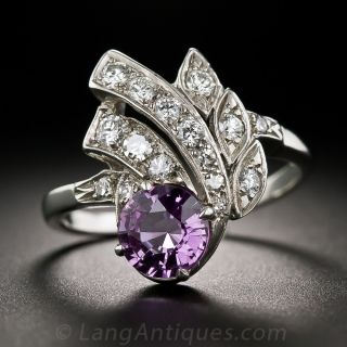Mid-Century 1.35 Carat Purple Sapphire and Diamond Spray Ring - 1
