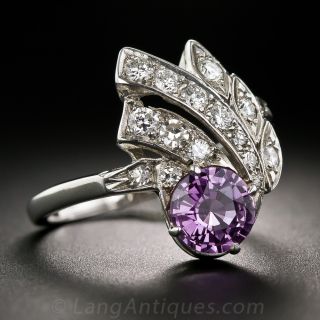 Mid-Century 1.35 Carat Purple Sapphire and Diamond Spray Ring