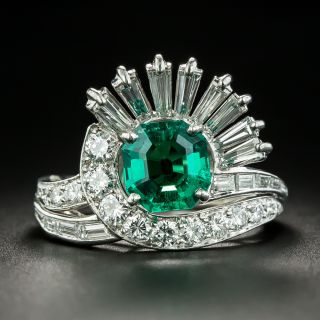 Mid Century 1.64 Carat Emerald and Diamond Cocktail Ring - 2
