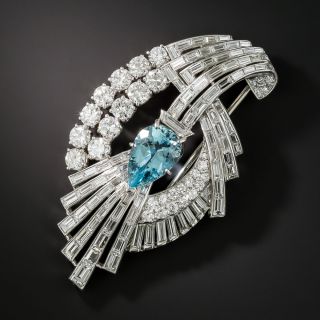 Mid-Century 10.00 Carat Total Weight Diamond and Aquamarine Spray Brooch - 1