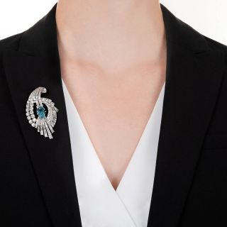 Mid-Century 10.00 Carat Total Weight Diamond and Aquamarine Spray Brooch