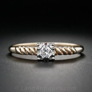 Mid Century .10 Carat Diamond Solitare Engagement Ring