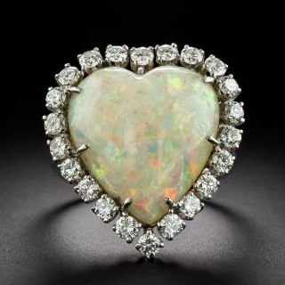 Mid-Century 11.50 Carat Heart-Shaped Opal and Diamond Ring - 3