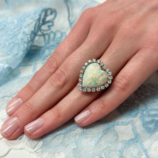 Mid-Century 11.50 Carat Heart-Shaped Opal and Diamond Ring