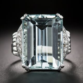 Mid-Century 13.50 Carat Aquamarine and Diamond Ring