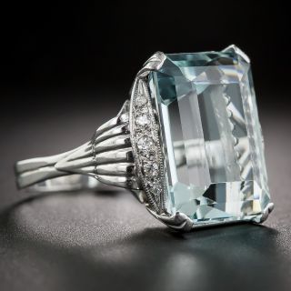 Mid-Century 13.50 Carat Aquamarine and Diamond Ring