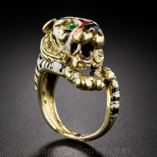 Mid-Century 14K Gold and Enamel Tiger Ring