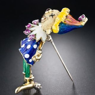 Mid-Century 18 Karat, Enamel and Ruby Clown Brooch