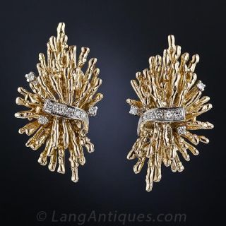 Mid-Century 18K and Diamond Earclips