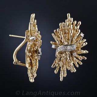 Mid-Century 18K and Diamond Earclips
