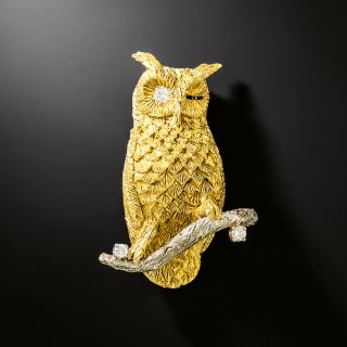 Mid-Century 18K Owl Brooch - 2