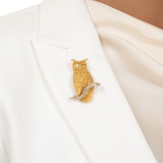Mid-Century 18K Owl Brooch