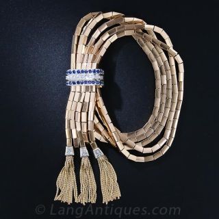 Mid-Century 18K Sapphire and Diamond Buckle and Tassel Bracelet